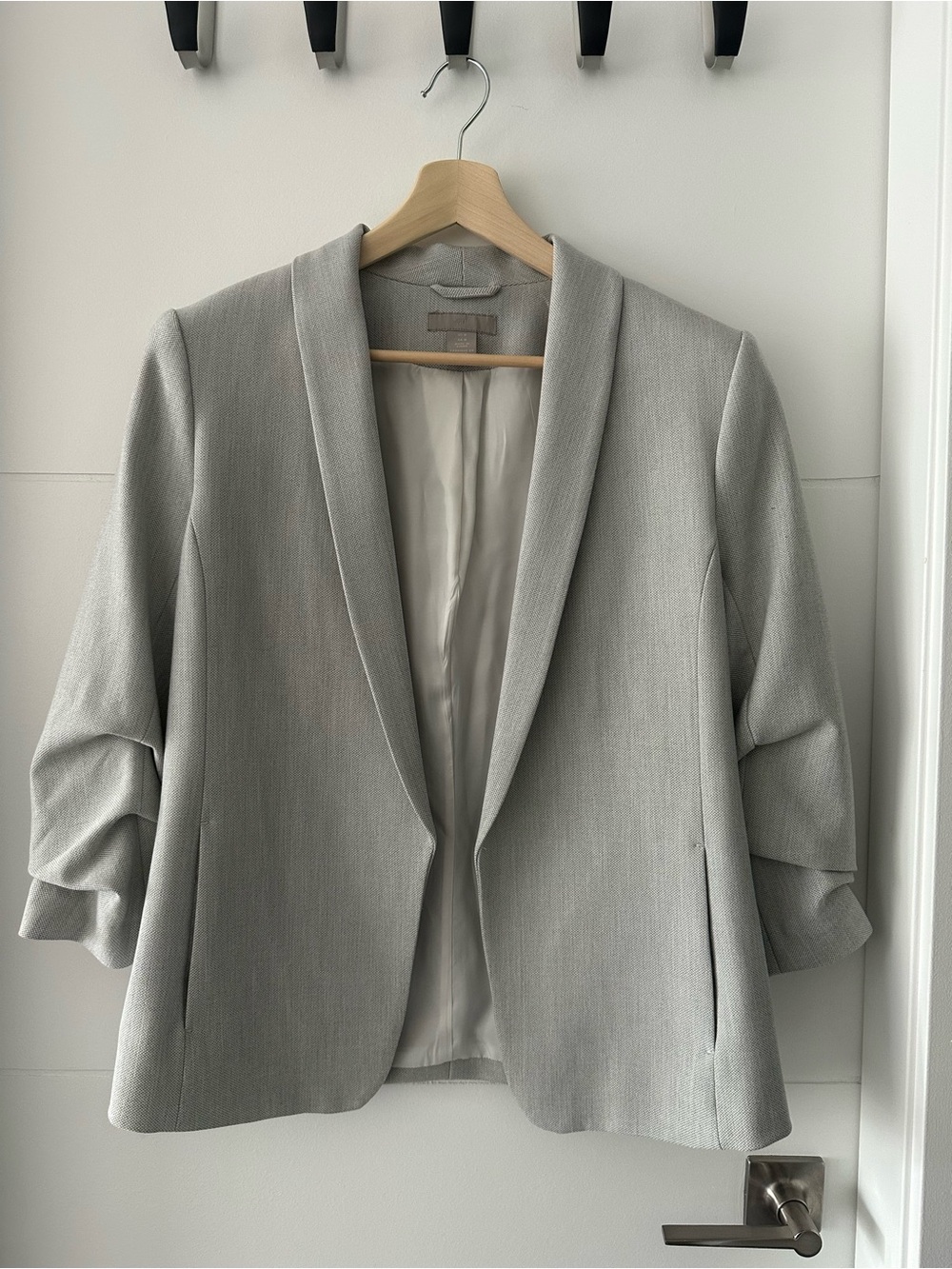 H&M Light Gray Gathered Sleeve Blazer